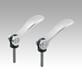 Cam levers, stainless steel with external thread, plastic thrust washer and stainless steel stud