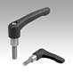 Clamping levers, plastic with external thread and long collar, threaded pin stainless steel