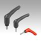 Clamping levers, plastic with external thread and safety function, thread insert stainless steel