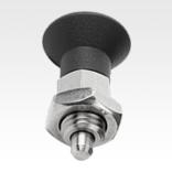 Indexing plungers ECO, steel or stainless steel, short version with plastic mushroom grip and locknut