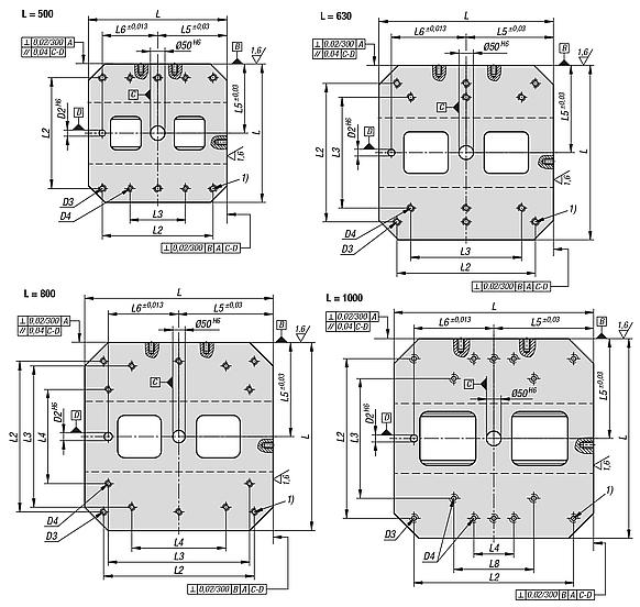 Tombstones, grey cast iron, double-sided, with T-slots