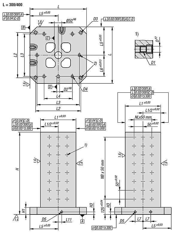 Workholding cubes, grey cast iron with grid holes