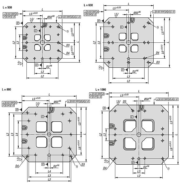 Workholding cubes, grey cast iron with T-slots