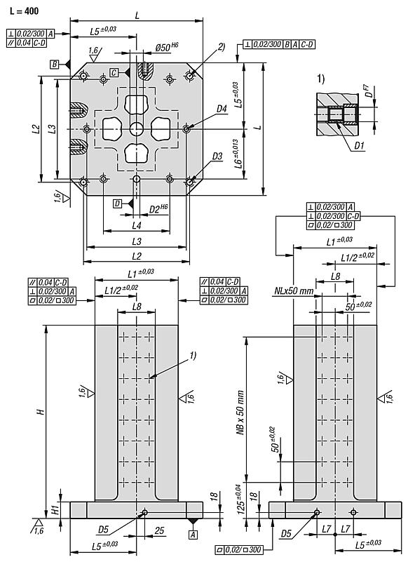 灰口铸铁 4 面塔式夹具 带栅格孔