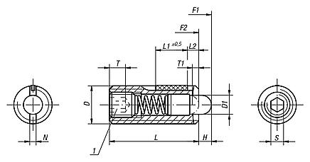 Spring plungers with hex socket and POM thrust pin, steel, with thread lock