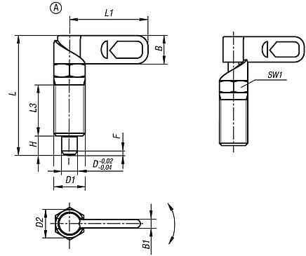 Cam-action indexing plunger, stainless steel with hexagon, Form A
