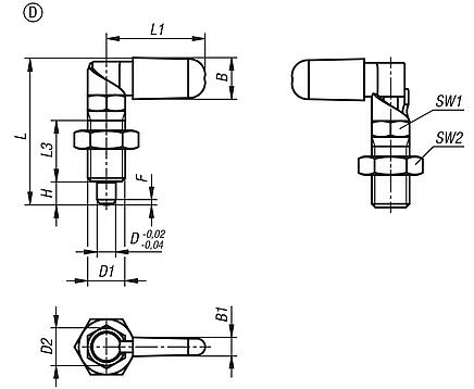 Cam-action indexing plungers with stop, stainless steel, Form D, with grip cap and nut