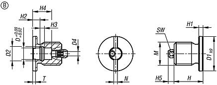 Locating bushes, stainless steel for status sensor, Form B, with thread and collar