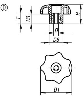 Star Grips steel parts in stainless steel similar to DIN 6336, Style D, inch