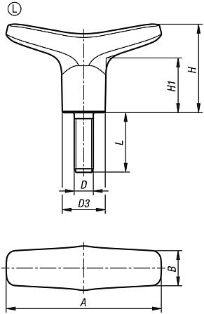 T-grips, plastic, Form L, with external thread