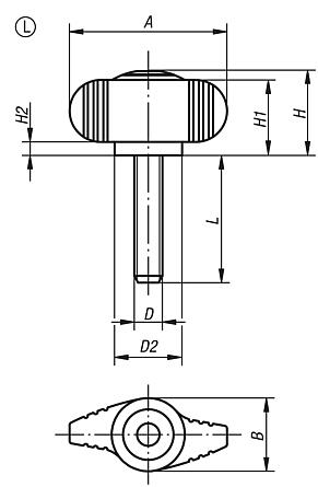 Wing grips "Miniwing", plastic, visually detectable with external thread