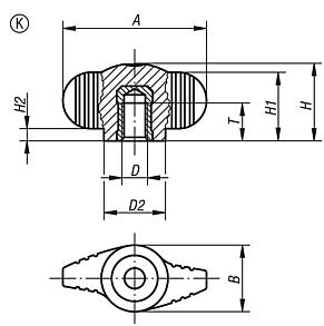 Wing grips "Miniwing", plastic, visually detectable with internal thread