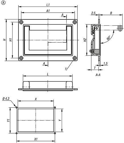 Recessed handles, aluminium, fold-down, latching