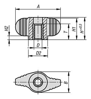 Wing grips “Miniwing” tapped through, inch