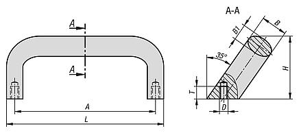 Pull handle, oval aluminium, oblique