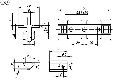Profile slider, Form L, floating bearing