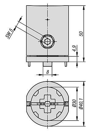 -连接器 Ø30，连接到插槽 8 I 型
带防扭装置