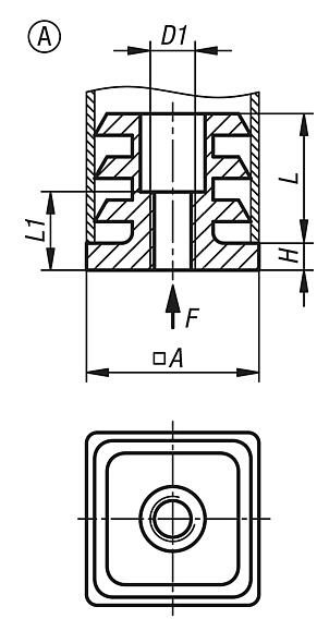 Plugs with tapped hole, plastic for square tubes, Form A, square