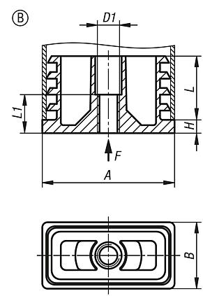 Plugs with tapped hole, plastic for square tubes, Form B, rectangular