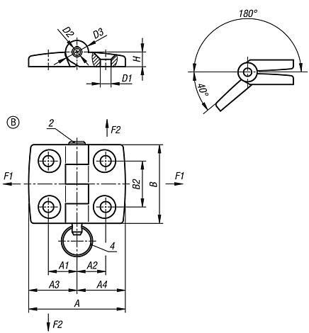 Hinges stainless steel, separable, dismountable, Form B, with bolt/head and key ring