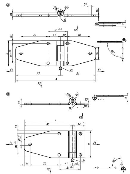 Strap hinges, steel or stainless steel