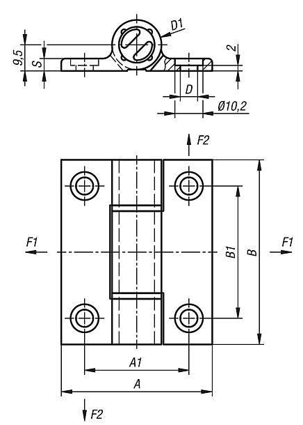 Spring hinges aluminium profile, 0.35 Nm