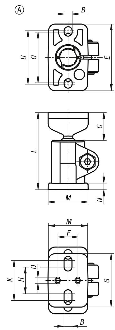 Tube clamps base, aluminum with ball joint, style A