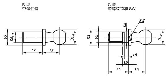 球头接头球销 DIN 71803，适用于球头接头 71802