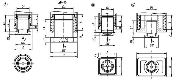 Adjustment plugs, plastic without inserts for round and square tubes