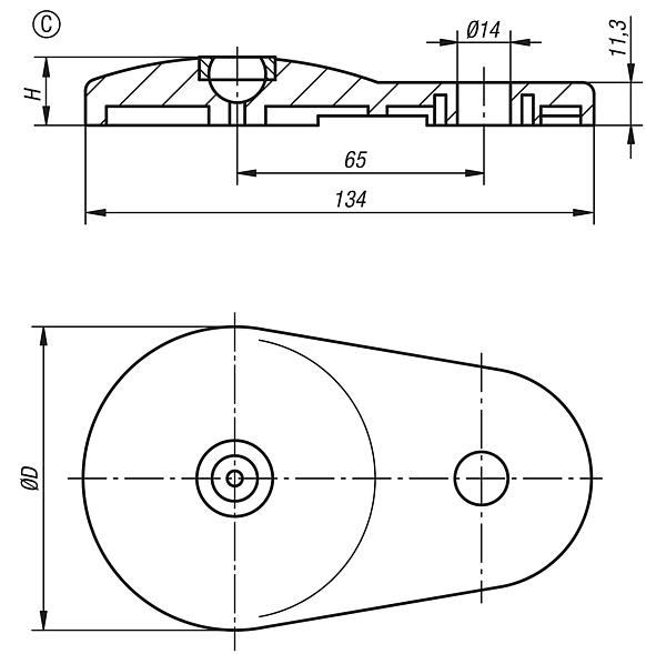 Swivel feet plates extended, die-cast zinc, Form C