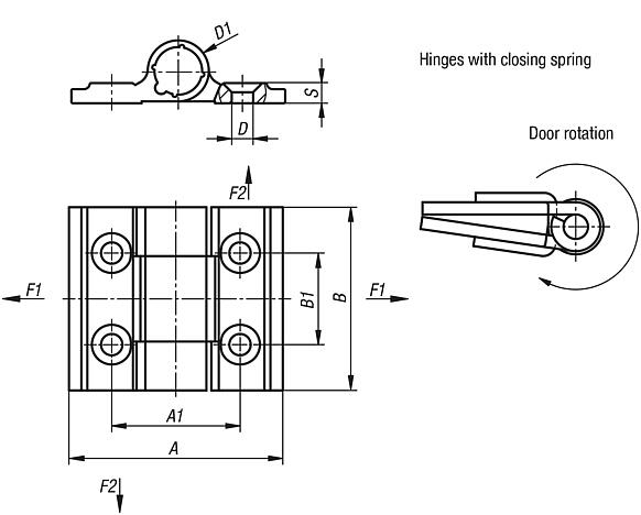 Spring hinges aluminium profile, 0.2 Nm, spring closed