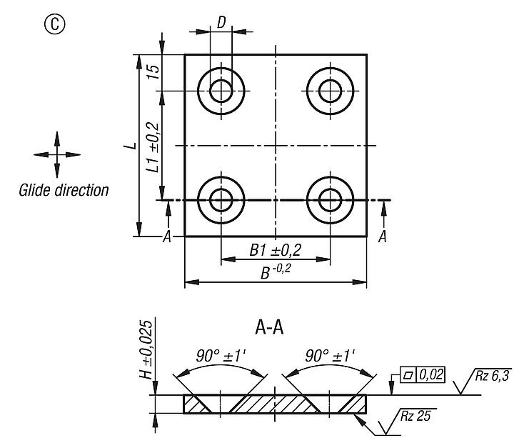 Glide plate bronze, maintenance-free, Form C