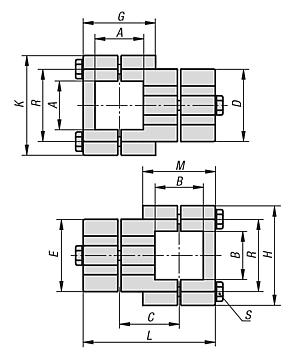 Tube clamps cross, aluminium, inch