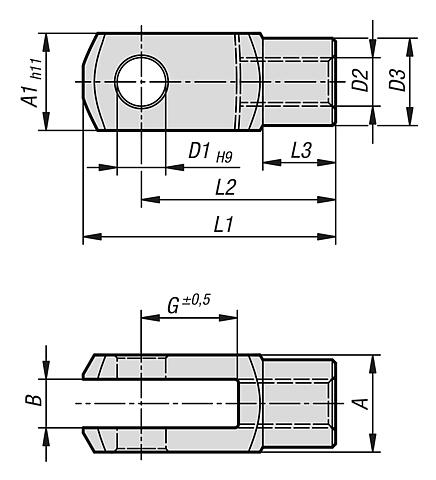 Clevises, steel or stainless steel 
DIN 71752