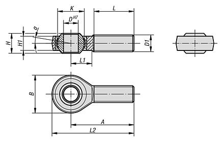 Rod ends with plain bearing external thread, stainless steel, DIN ISO 12240-1 maintenance-free