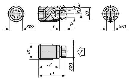 Swivel screws, steel or stainless steel