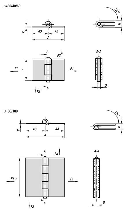 Hinges steel or stainless steel weldable