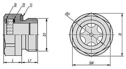 Oil level sight glass, stainless steel with safety glass