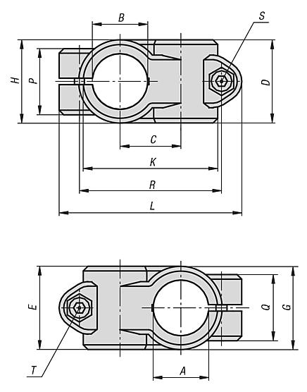 Tube clamps cross, aluminium, inch