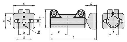 Tube clamps straight, plastic with ball joint