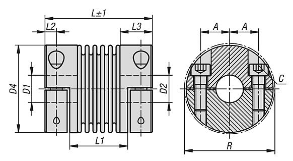 Metal bellows couplings, mini with removeable clamp hubs