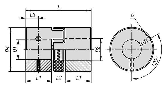 Elastomer dog couplings with grub screw, stainless steel