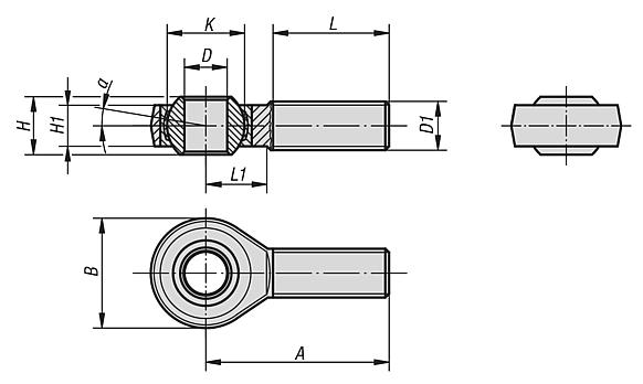 Rod ends with plain bearing external thread, narrow version, DIN ISO 12240-4