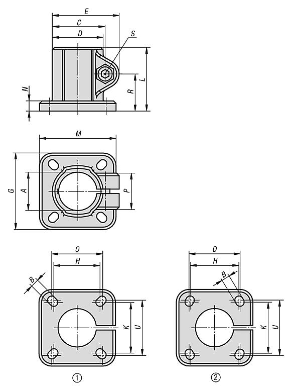 Tube clamps base, aluminium