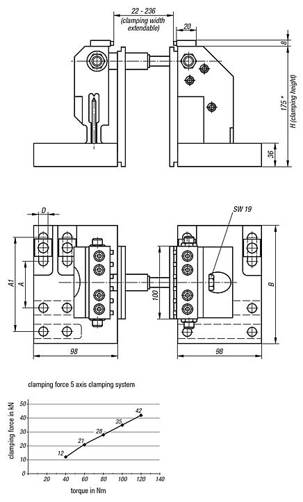 5 Axis clamping system for T-slots