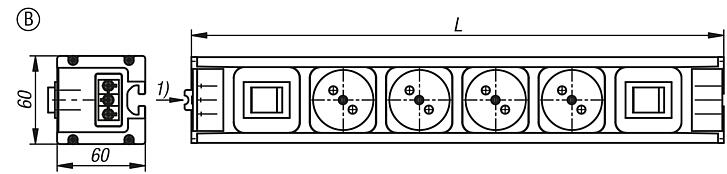 Socket strips in an aluminium housing, Form B