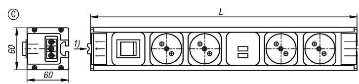 Socket strips in an aluminium housing, Form C