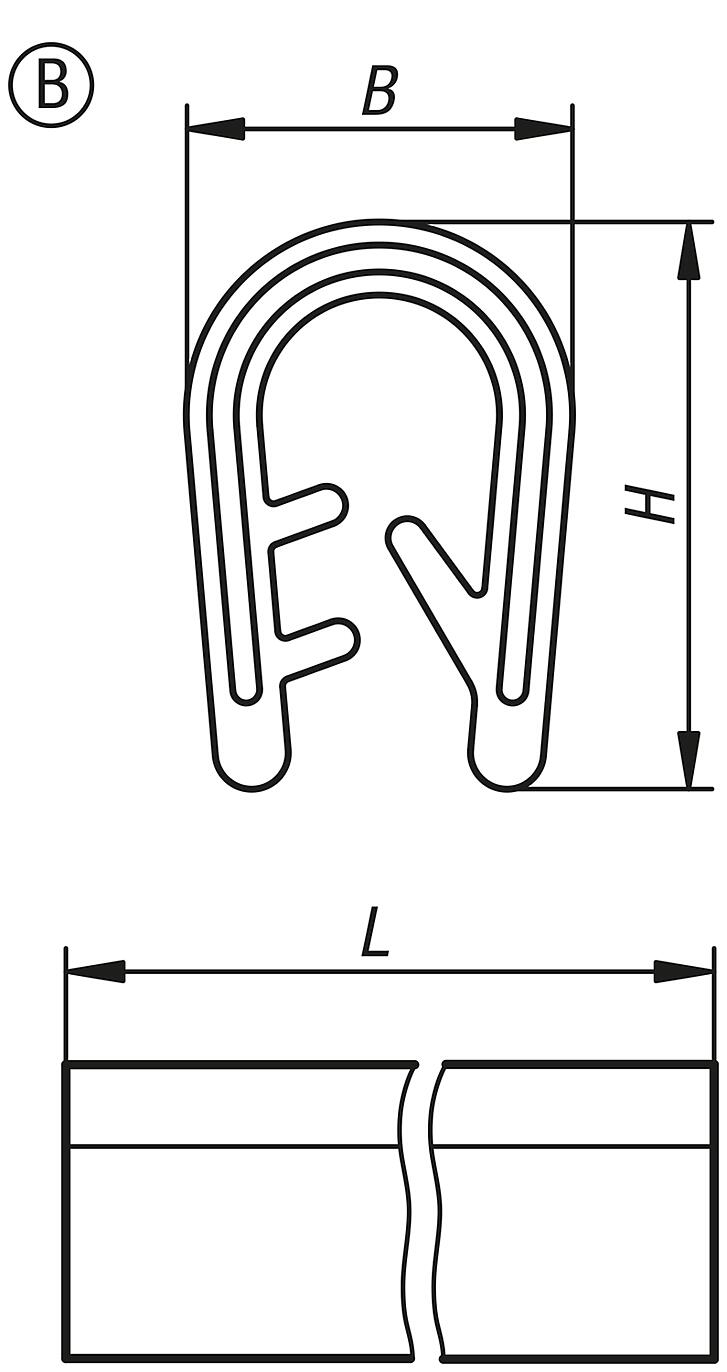 Silicone edge protection profiles with integrated steel retaining strip FDA approved, form B